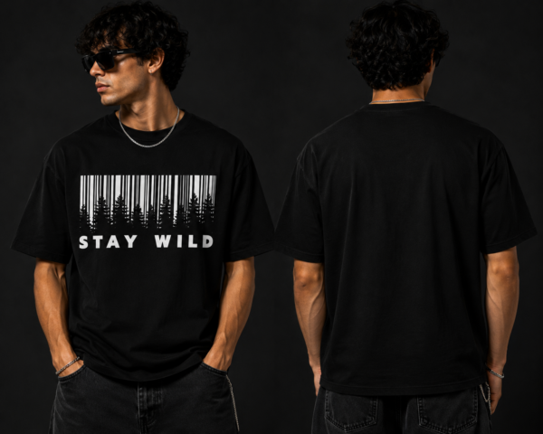 08D8711E-4539-416E-ABAE-EE361105780B Stay Wild Premium Regular Printed Black T-Shirt