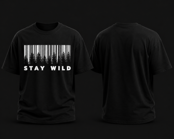 0CD4B305-5547-4EC3-8BE4-DE091852931F Stay Wild Premium Regular Printed Black T-Shirt