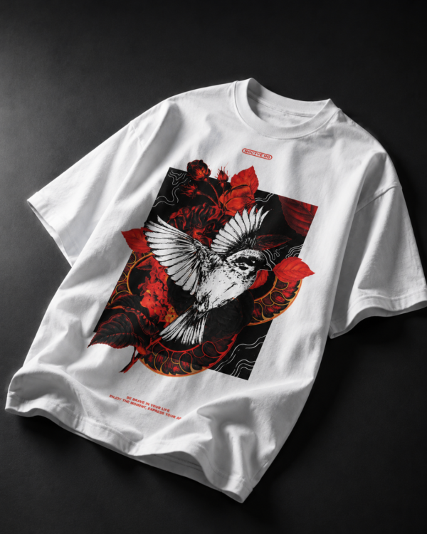 2E62FDF0-B2BC-40D8-ABC6-228FE8D60BE6 Crimson Flight – Oversized Graphic T-Shirt