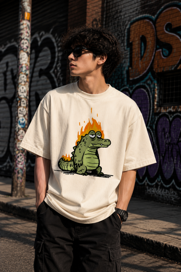 2E7E43F9-B799-484C-BB90-D0CE75F2E1F8 Burnout Croc Oversized Off-White T-Shirt