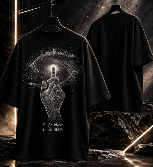 3AC6D7BB-E6E8-4604-B506-AE754C0B4071(1) As Above, So Below – Cosmic Connection Oversized Black T-Shirt