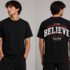 Believe Premium Regular Printed Black T-Shirt