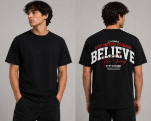 529C2DFD-AE02-456C-A3A7-81C0CF9C4261 Believe Premium Regular Printed Black T-Shirt