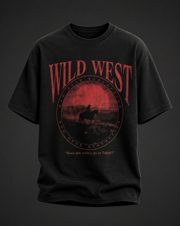 54E98E61-41F4-47B0-84CD-047B87ACDC34 Wild West Redemption – Oversized Graphic Black T-Shirt