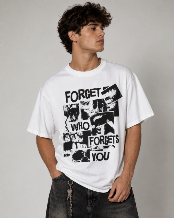 575D3866-B204-4A7E-B559-82E038534849 Forget Who Forgets You Premium Regular Fit Printed White T-Shirt