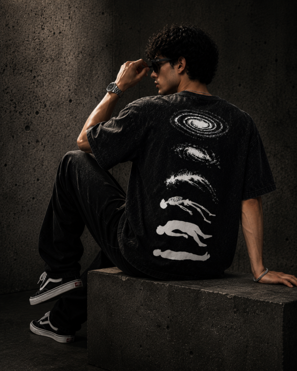 77FADE43-1D17-4066-898A-934458F866D2 Cosmic Ascension – Graphic Oversized Drop Shoulder Black T-Shirt