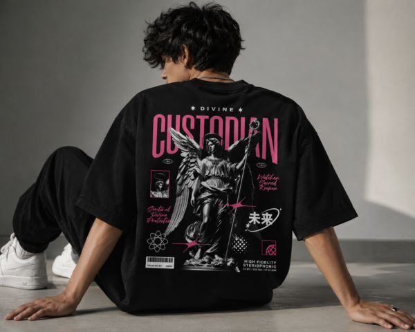 8AB0C566-2193-4749-8196-027FC24FAF2D Divine Custodian Oversized Back Graphic T-Shirt – Black