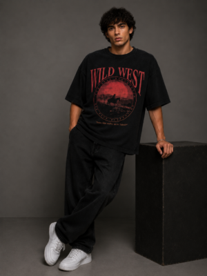 8AF62C0C-323F-481F-BA3B-6E8540468EDE Wild West Redemption – Oversized Graphic Black T-Shirt