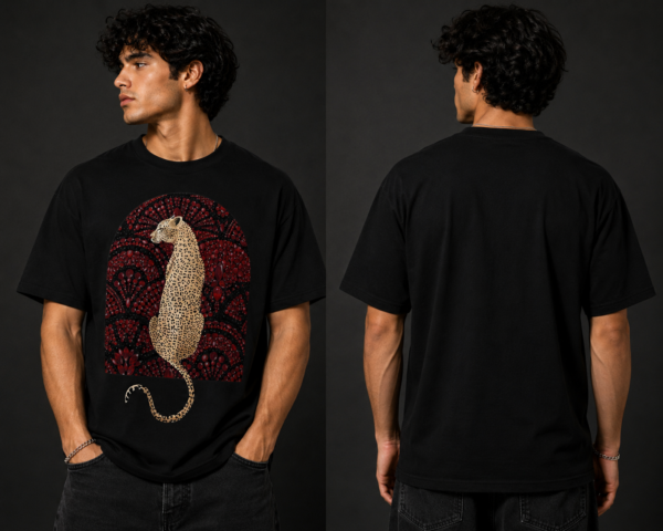 8CEC842A-6663-460F-A720-201845FE2145 Wild Leopard Premium Regular Printed Black T-Shirt
