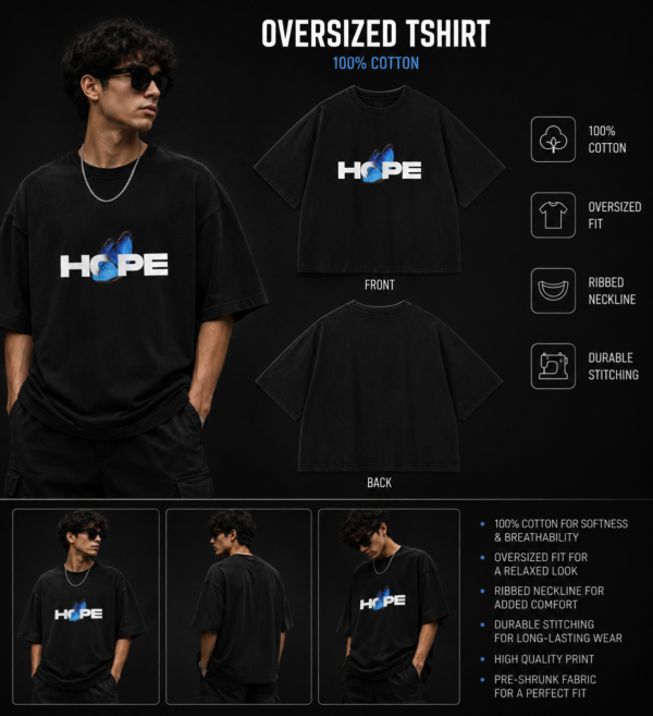 9D0E8068-7FCB-466A-BDCD-170B0A3230BD HOPE Butterfly Oversized T-Shirt