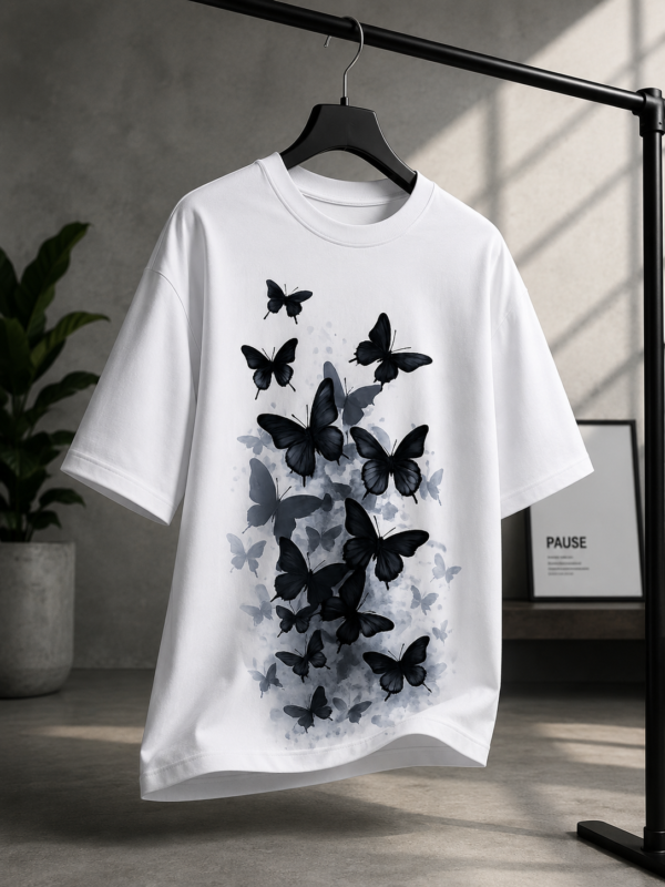 B3DF5B11-5CE1-4677-8571-399A0ADC2A96 Black Butterfly Graphic Oversized White T-Shirt
