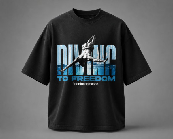 BFD13A12-F169-4AF2-8797-1FA38CA4B095 Dive to Freedom – Oversized Black Printed T-Shirt