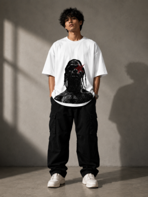 C707563C-876C-484B-AC86-8CE3590EED17 Abstract Portrait Graphic Oversized White T-Shirt