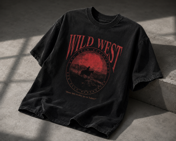 E411B310-77D6-46FC-BAFC-DD0ECC5F09F9 Wild West Redemption – Oversized Graphic Black T-Shirt