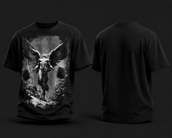 E71CB617-9B62-48C8-A436-E29351F07364 Angel of Strength Premium Regular Printed Black T-Shirt