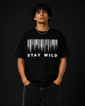 EC39BB26-DBFF-40FD-B278-1E0BF86A35C4 Stay Wild Premium Regular Printed Black T-Shirt