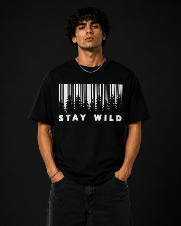 EC39BB26-DBFF-40FD-B278-1E0BF86A35C4 Stay Wild Premium Regular Printed Black T-Shirt