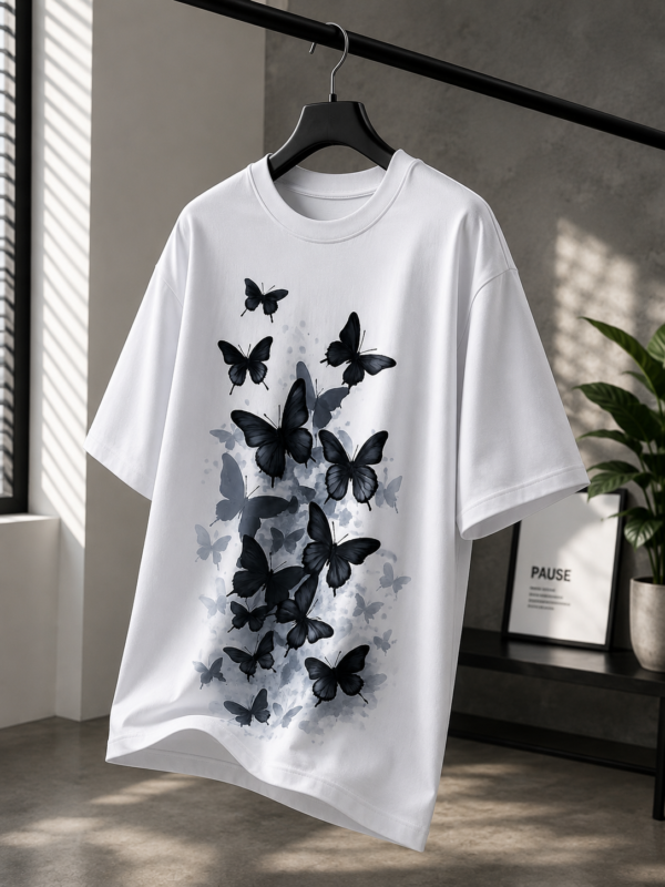 EEA6EF92-2ED2-41A8-A2AE-756DB5922B72 Black Butterfly Graphic Oversized White T-Shirt