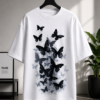 F2F8022D-8A18-465F-BD6B-6C61F1400063 Black Butterfly Graphic Oversized White T-Shirt
