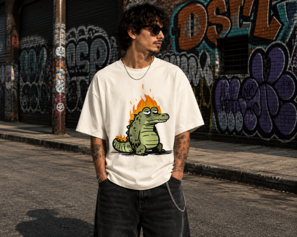F6BAC041-E642-47C8-A435-DC07857908AA Burnout Croc Oversized Off-White T-Shirt