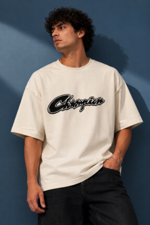 FFB30667-CD16-4736-A5B1-C365F68C7019 Champion Script Oversized Off-White T-Shirt