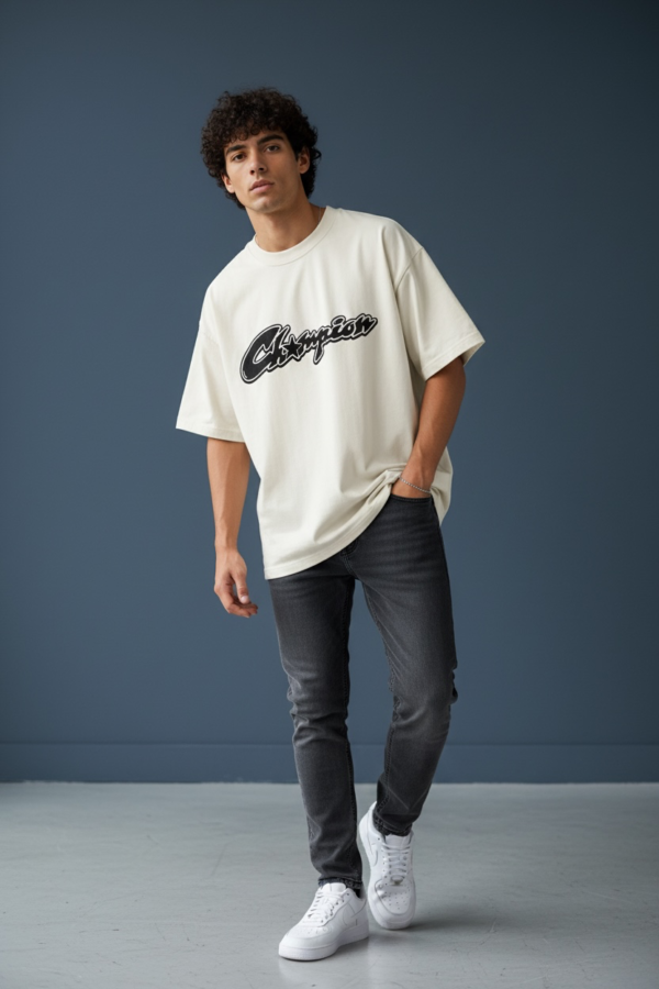 Champion Script Oversized Off-White T-Shirt