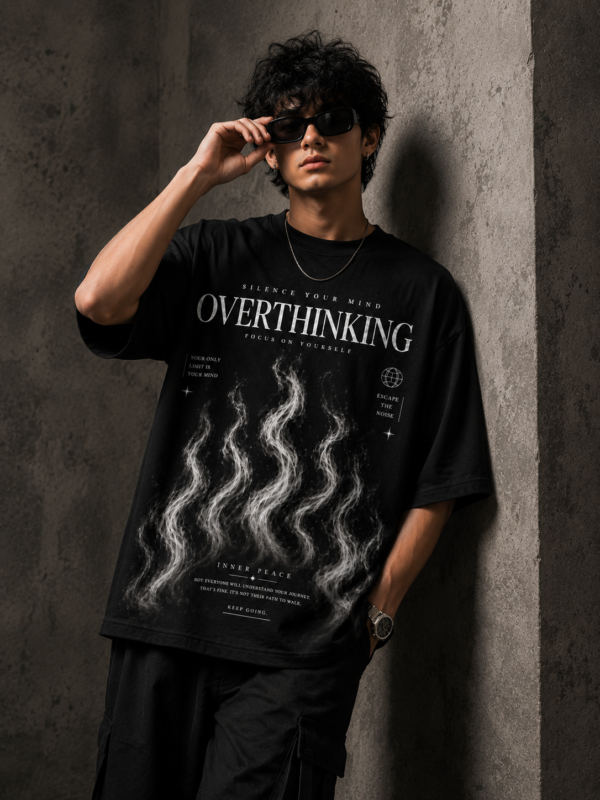 001D3DE9-E0CD-4DFD-9DC6-06CE20ED1B28 Oversized Black Graphic T-Shirt for Men – Overthinking Inner Peace Streetwear Tee