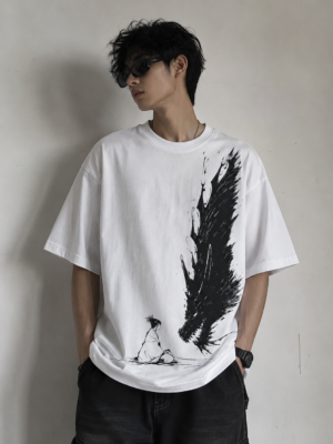 064E1DDA-7286-46C7-BC06-B452C8108513 Oversized Samurai & Shadow Dragon Graphic T-Shirt | Japanese Ink Art Streetwear Tee