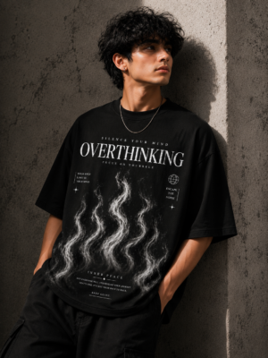 0970147C-9AD2-465C-8FB9-921EEF5FF729 Oversized Black Graphic T-Shirt for Men – Overthinking Inner Peace Streetwear Tee
