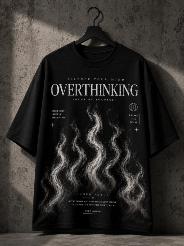 10F85F9A-42FE-4D3C-9092-B065A1351D10 Oversized Black Graphic T-Shirt for Men – Overthinking Inner Peace Streetwear Tee