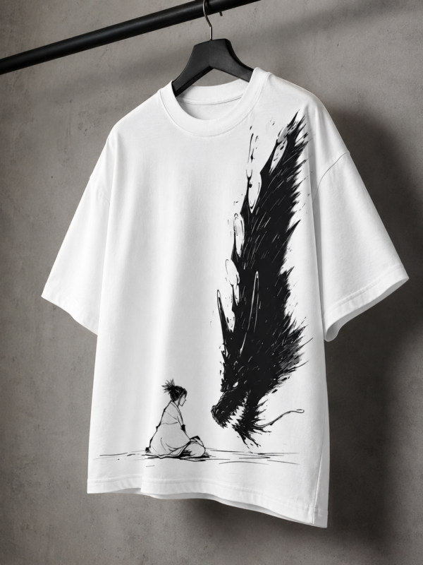 19982261-BE8D-4C31-B26A-2AEE4E4D5F5B Oversized Samurai & Shadow Dragon Graphic T-Shirt | Japanese Ink Art Streetwear Tee