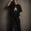 Oversized Prismatic Flame Silhouette Graphic T-Shirt | Futuristic Streetwear Tee