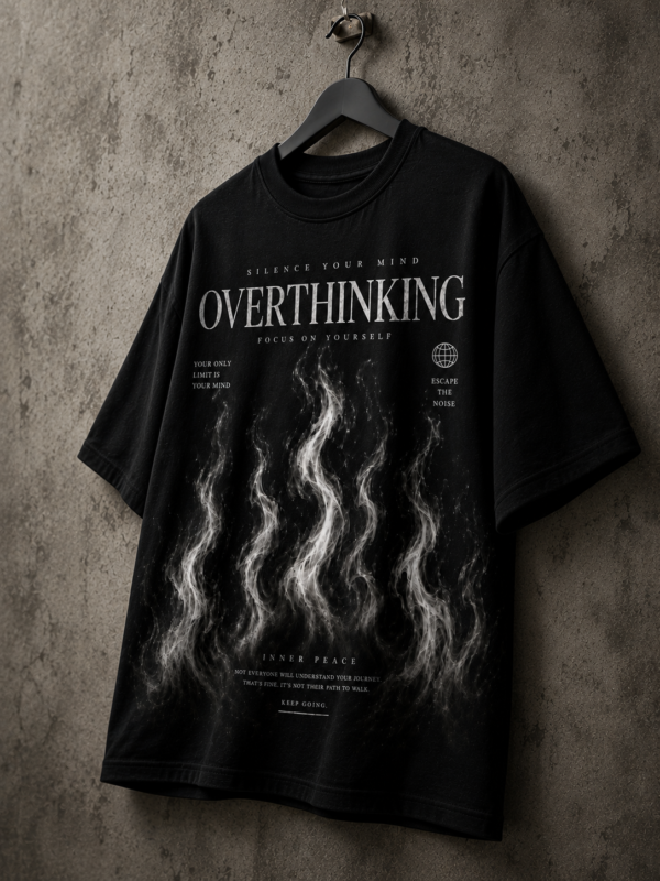 47CD1BC3-B178-4DEE-95CD-C45B0D9452C5 Oversized Black Graphic T-Shirt for Men – Overthinking Inner Peace Streetwear Tee
