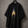 486042E5-AC28-4958-918C-EDD9C01C194A Oversized Prismatic Flame Silhouette Graphic T-Shirt | Futuristic Streetwear Tee