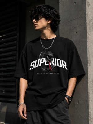 78962595-C4BA-41F0-BCC6-FEE798F9E8FC Superior Snake Graphic Oversized Black T-Shirt for Men | Streetwear Cotton Tee