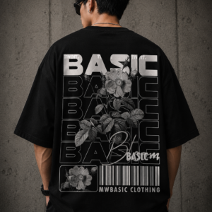 Basic Floral Oversized Black T-Shirt | Minimal Streetwear Graphic Tee for Men