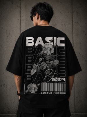 91E95D41-3357-4CAE-AD9B-E6112F901B3B Basic Floral Oversized Black T-Shirt | Minimal Streetwear Graphic Tee for Men