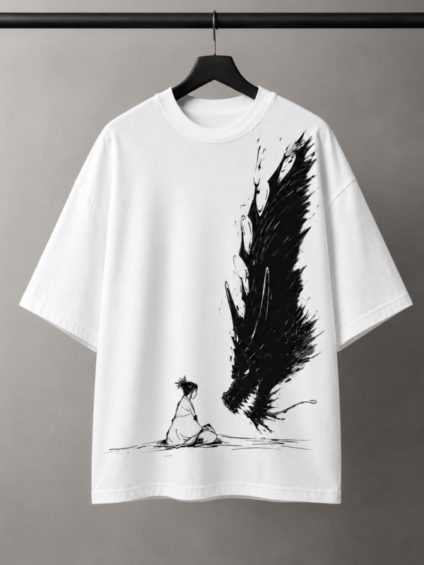 A03385CE-5A5B-4656-90D1-7A8C18D43CF2 Oversized Samurai & Shadow Dragon Graphic T-Shirt | Japanese Ink Art Streetwear Tee