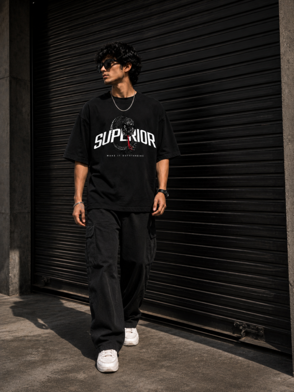 C0D3E973-9642-4B62-AFB9-871C1BA2DF35 Superior Snake Graphic Oversized Black T-Shirt for Men | Streetwear Cotton Tee