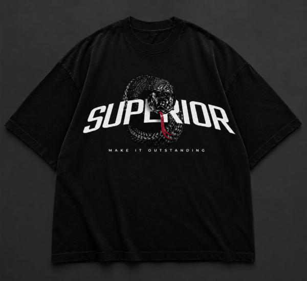 D3C60AEA-0C37-40D4-BA07-F32998A3760D Superior Snake Graphic Oversized Black T-Shirt for Men | Streetwear Cotton Tee