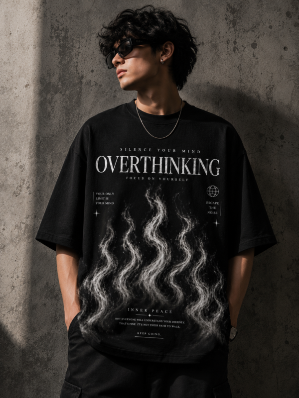 E74E8542-A01D-42D3-89B4-1501884EB440 Oversized Black Graphic T-Shirt for Men – Overthinking Inner Peace Streetwear Tee