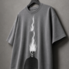 Flame Skull Graphic T-Shirt – Oversized Grey Cotton Streetwear Tee