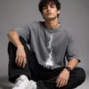 Flame Skull Graphic T-Shirt – Oversized Grey Cotton Streetwear Tee