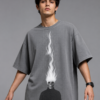 Flame Skull Graphic T-Shirt – Oversized Grey Cotton Streetwear Tee