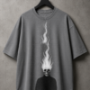 Flame Skull Graphic T-Shirt – Oversized Grey Cotton Streetwear Tee